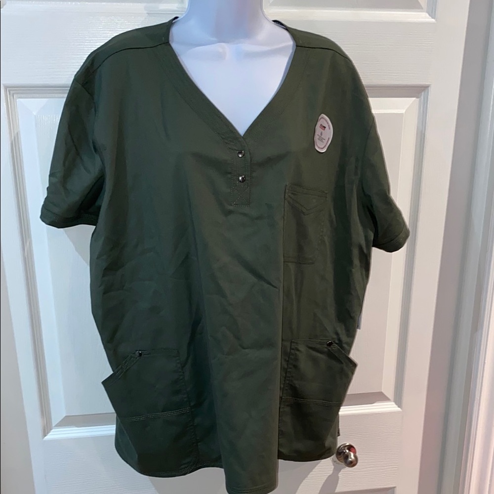 Genuine Dickies Women's Green Snap Front Top Scrubs Medical Size 3XL